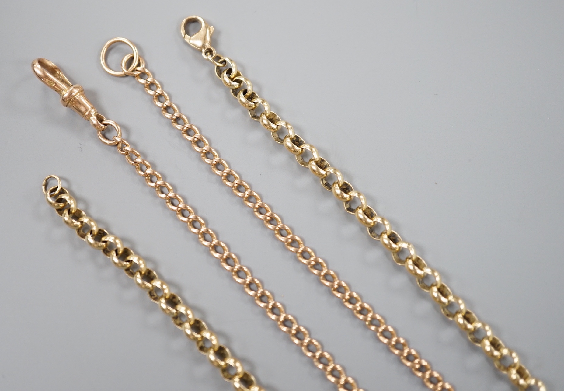 A 9ct albert, 40cm and a 9k round link chain, 41cm